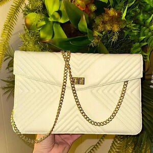 NWOT G’JUAN XAVIER Lux Designer Goddess Clutch Vtg Cream w/Burgundy Interior